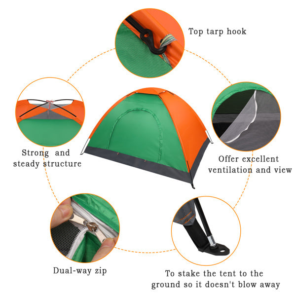 2-Person Waterproof Camping Dome Tent for Outdoor Hiking Survival Orange & Green Doba